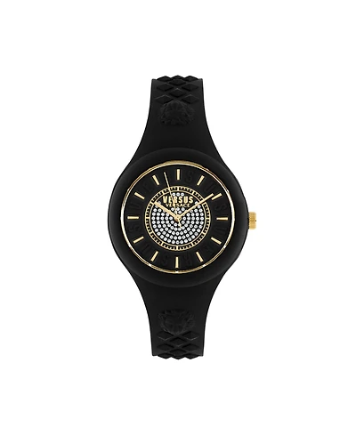 Versus Versace Women's Fire Island Crystal Quartz Black Silicone Strap 39mm