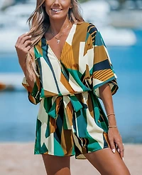 Cupshe Women's Abstract Geo Dolman Straight Leg Romper