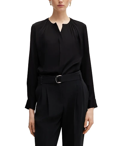Boss by Hugo Women's Stretch-Silk Crepe De Chine Ruched-Neck Top