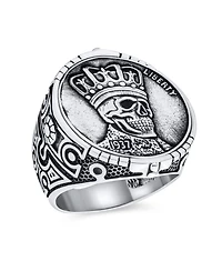 Bling Jewelry Statement Eagle Head Liberty 1937 Coin Novelty as Biker Gothic Crown Skull Ring Oxidized Sterling Silver