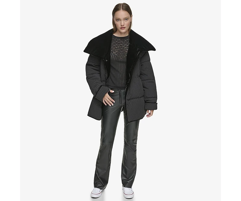Andrew Marc Black Label Women's Krithia asymmetrical pinstripe wrap Coat