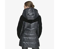 Women's Varna Velvet Mixed Quilted Puffer Jacket Within Attached Hood