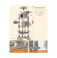 Slickblue Cat Tree, Cat Tower, Tall Cat Condo with Hammock, Basket, Scratching Posts, 2 Cat Caves, 2 Plush Perches, Cat Activity Center