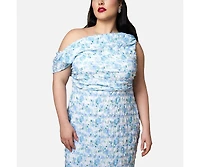 Rebdolls Women's Plus Size Forget Me Not Floral Asymmetrical Maxi Bodycon Dress