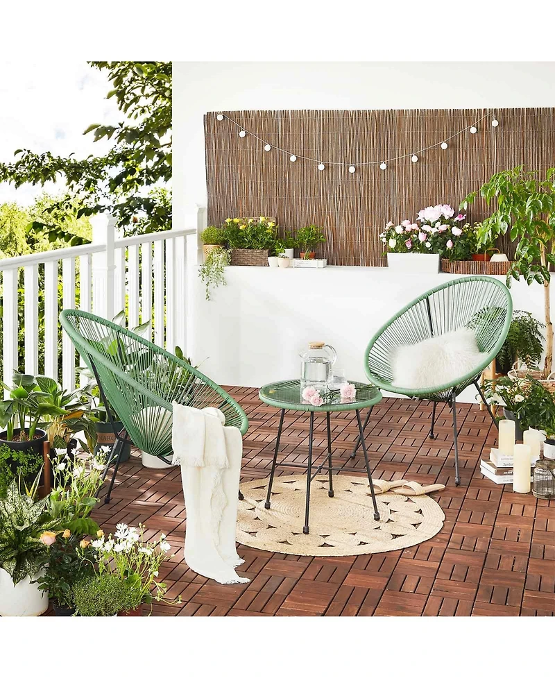 Slickblue 3-Piece Outdoor Seating Acapulco Chair, Modern Patio Furniture Set, Glass Top Table and 2 Chairs