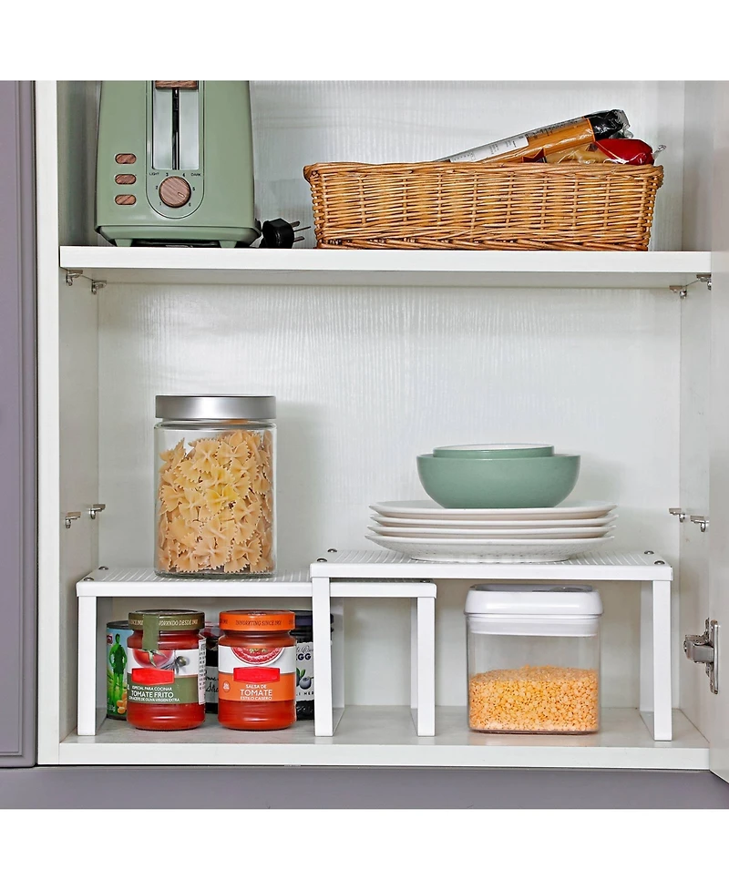 Slickblue Cabinet Shelf Organizer, Stackable, Expandable, Set of 2 Metal Kitchen Counter Shelves