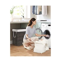 Slickblue Synthetic Rattan Laundry Hamper with Lid, 2 Sections Removable Liner Bag
