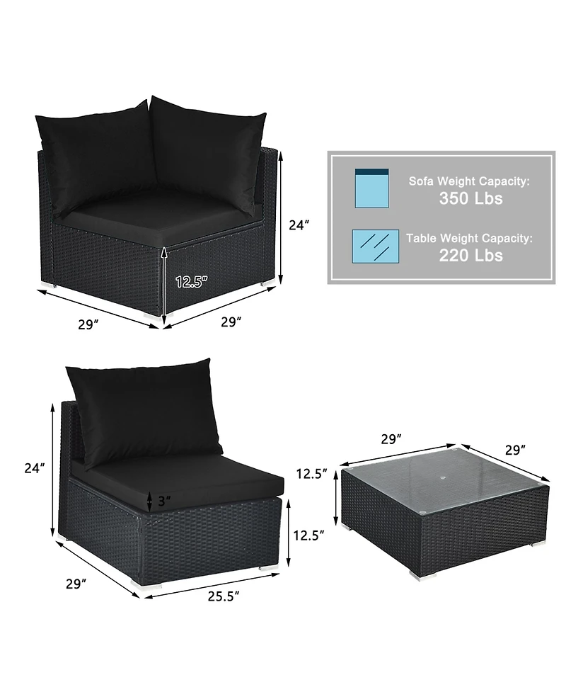 Gymax 7PCS Rattan Patio Conversation Set Sectional Furniture Set w/ Cushion