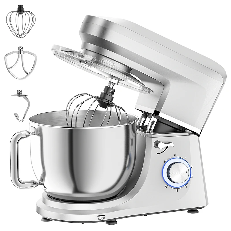 7.5 Qt Tilt-Head Stand Mixer 6 Speed with Egg Whisk, Dough Hook & Whisk