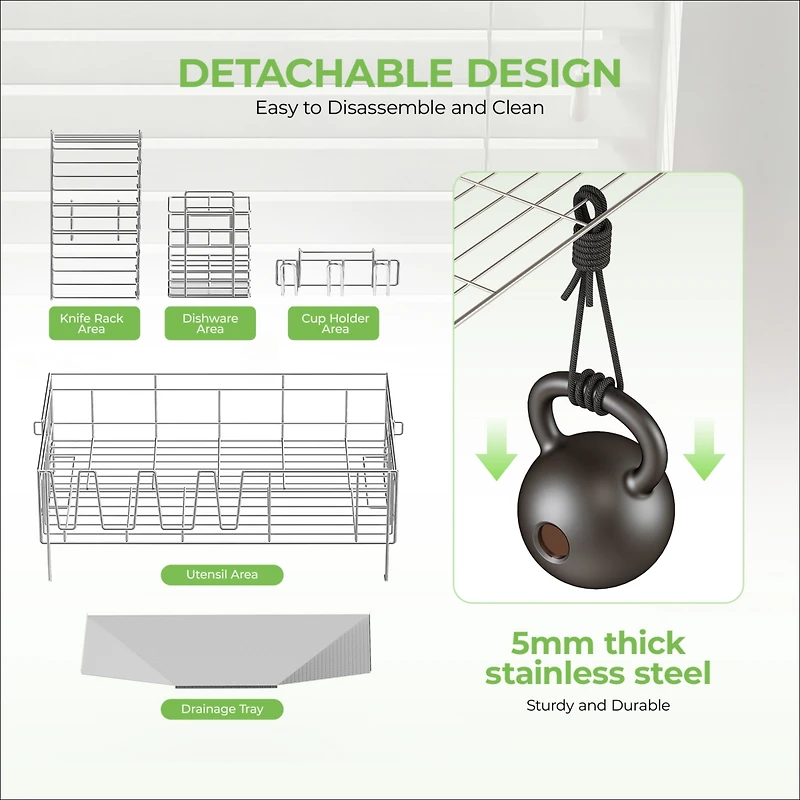 Sugift 2-Tier Detachable Stainless Steel Dish Drying Rack with Cutlery Box and Cup Holder