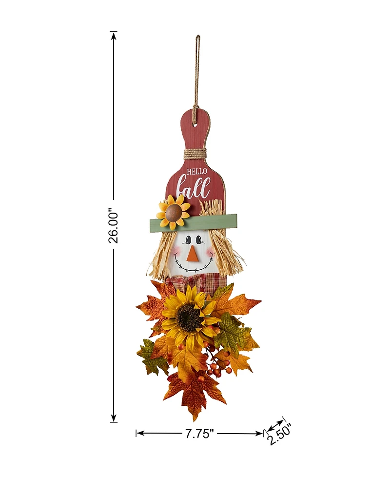 Glitzhome 26"H Fall Wooden Scarecrow Floral Door Hanger