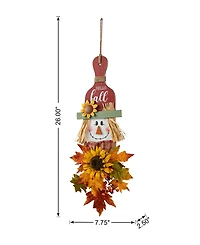 Glitzhome 26"H Fall Wooden Scarecrow Floral Door Hanger