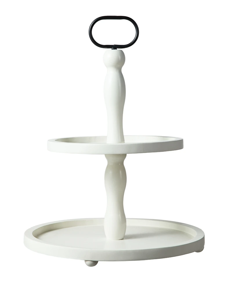 Glitzhome 18"H White Wood Double Tiered Tray