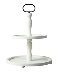 Glitzhome 18"H White Wood Double Tiered Tray