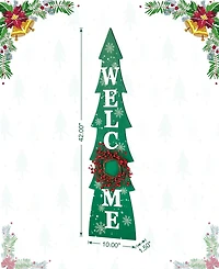 Glitzhome 42"H Christmas Wooden "Welcome" Christmas Tree Porch Sign