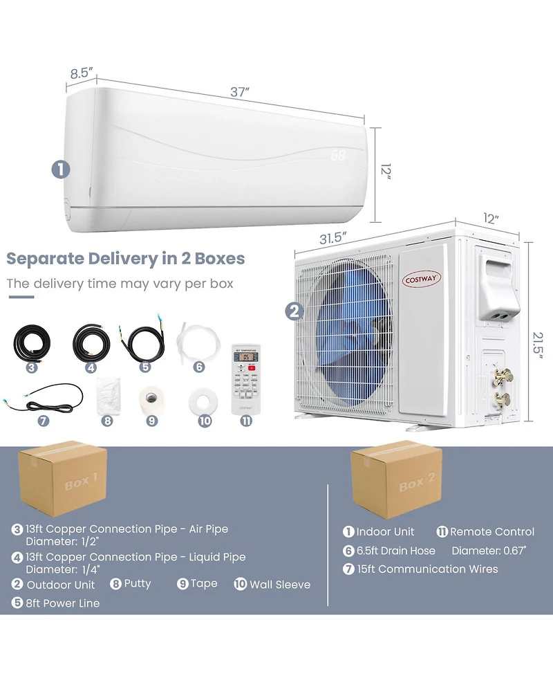 18000 Btu 19 SEER2 208-230V Ductless Mini Split Air Conditioner and Heater