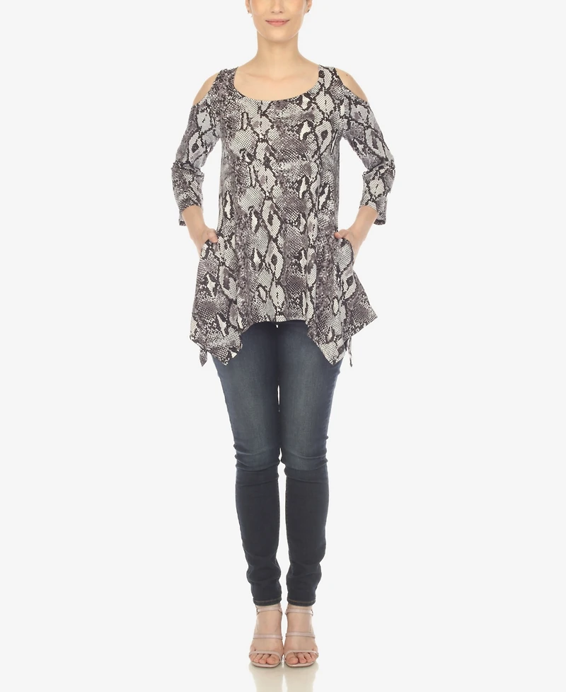 Women's Snake Print Cold Shoulder Tunic