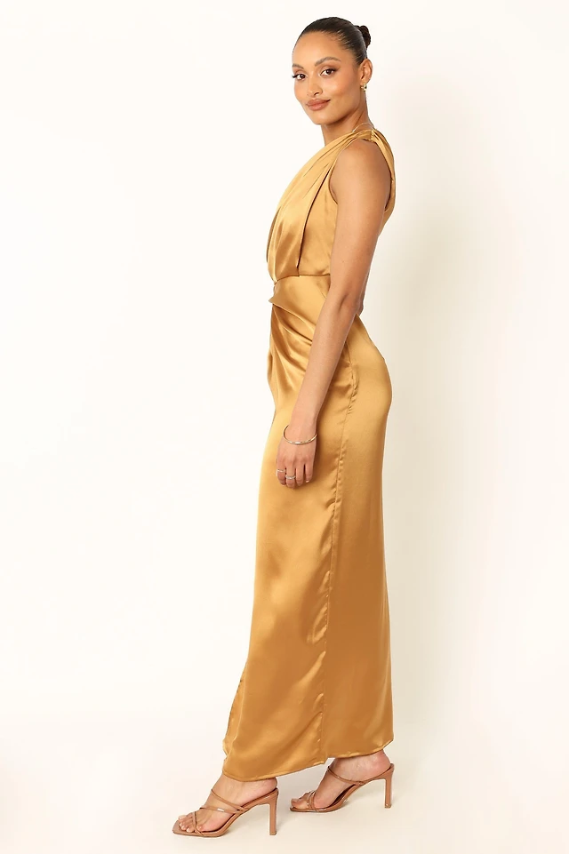 navy blue dress for baby girl Sisters. Angelina Asymmetric Draped One-Shoulder Maxi Dress