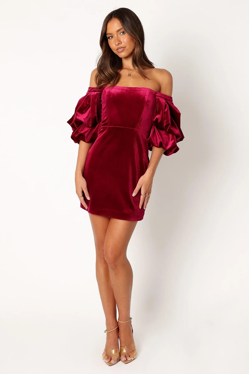 Petal and Pup Womens Dali Off Shoulder Velvet Mini Dress