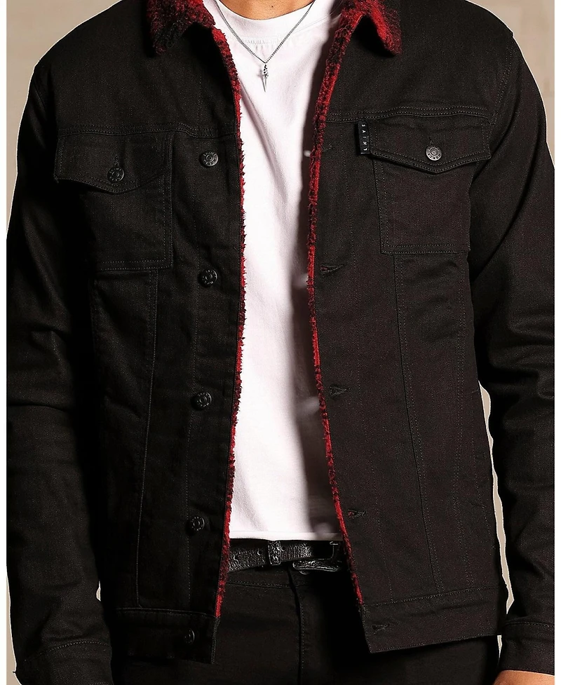 Saint Morta Men's Tartan Faux Sherpa Denim Jacket