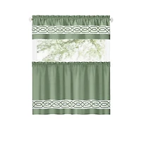 Kate Aurora Pacifico Complete 3 Piece Rod Pocket Embroidered Tier & Valance Kitchen Curtain Set