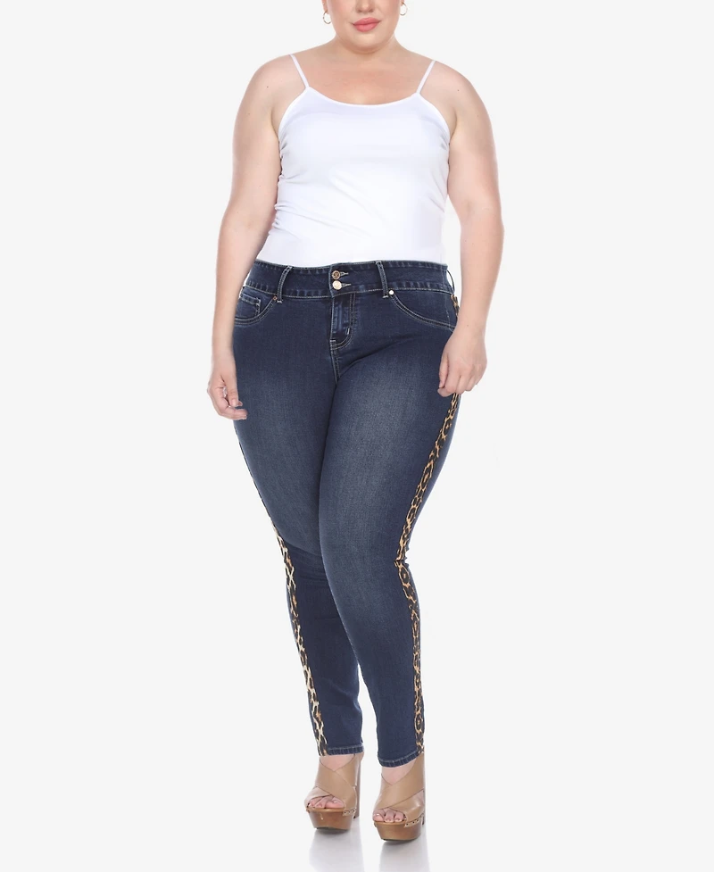 White Mark Plus Super Stretch Denim with Cheetah Pannel