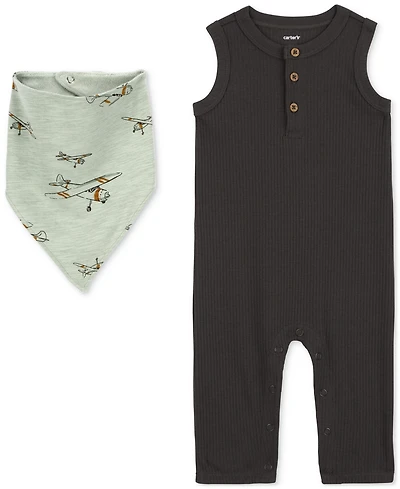 Carter's Baby Boys Drop Needle Jumpsuit & Bandana Bib, 2 Piece Set