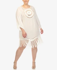 White Mark Plus Crocheted Fringed Trim Cover Up Dress