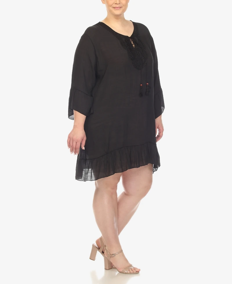 White Mark Plus Sheer Embroidered Knee Length Cover Up Dress