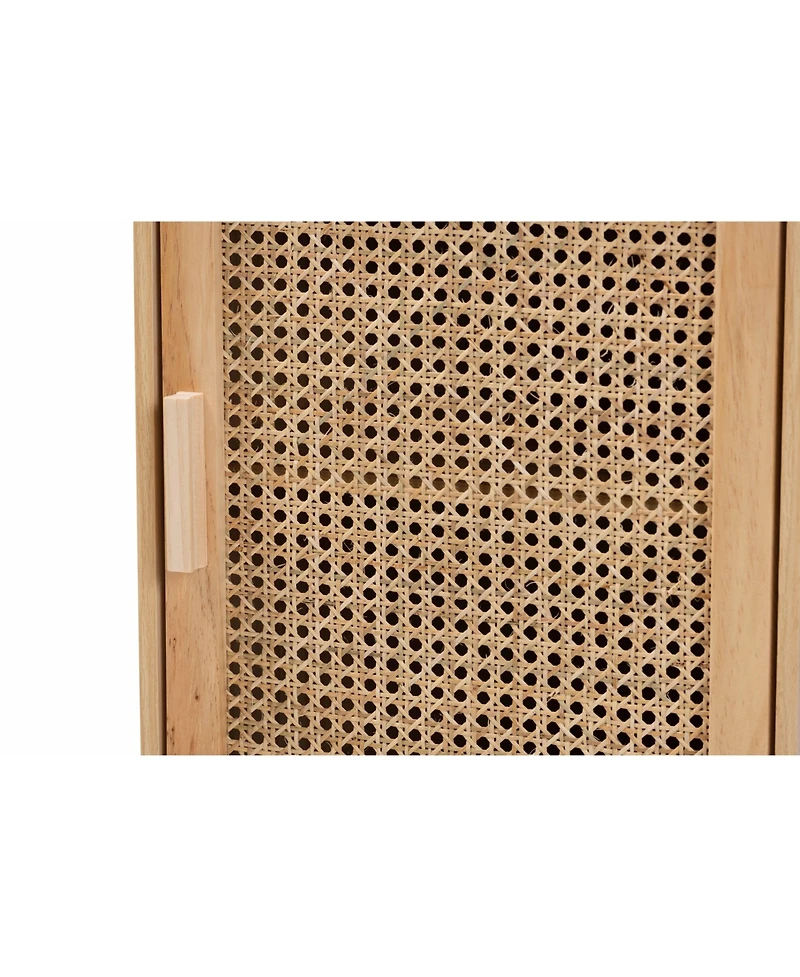 Baxton Studio Maclean Mid-Century Modern Rattan and Natural Brown Finished Wood 1-Door End Table