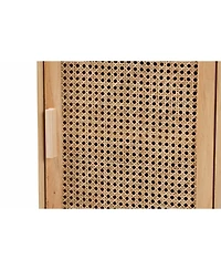 Baxton Studio Maclean Mid-Century Modern Rattan and Natural Brown Finished Wood 1-Door End Table