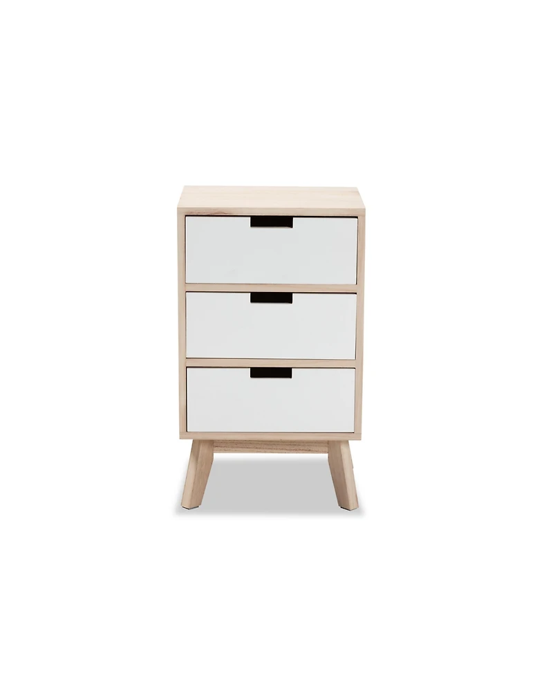 Baxton Studio Halian Mid-Century Modern Two-Tone White and Light Brown Finished Wood 3-Drawer End Table
