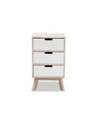 Baxton Studio Halian Mid-Century Modern Two-Tone White and Light Brown Finished Wood 3-Drawer End Table