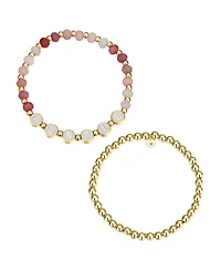 Unwritten Multi Pink Quartz Auntie Stone and Beaded Stretch Bracelet Set