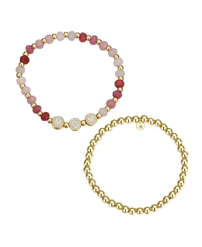 Unwritten Multi Pink Quartz Mom Stone and Beaded Stretch Bracelet Set