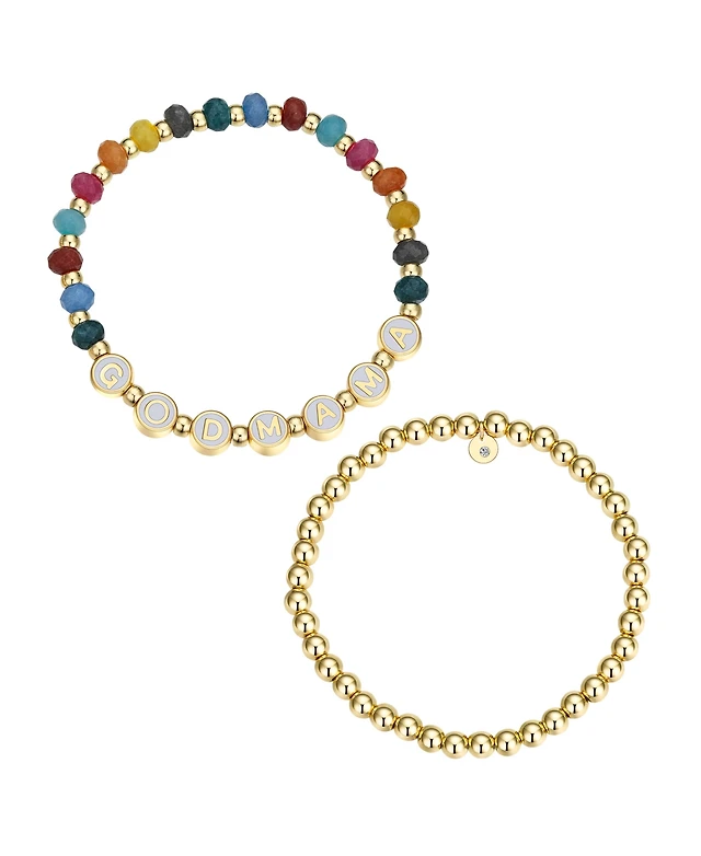 Unwritten Multi Color Bead and 14K Gold Plated Bracelet Set,