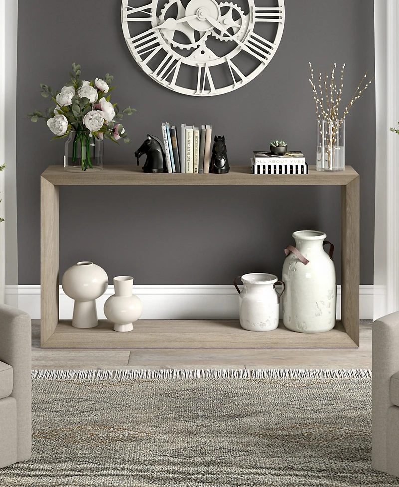 Hudson & Canal Osmond 55" Wide Rectangular Console Table in Antiqued Gray Oak