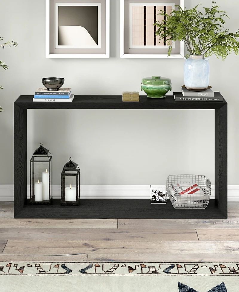 Hudson & Canal Osmond 55" Wide Rectangular Console Table in Black Grain