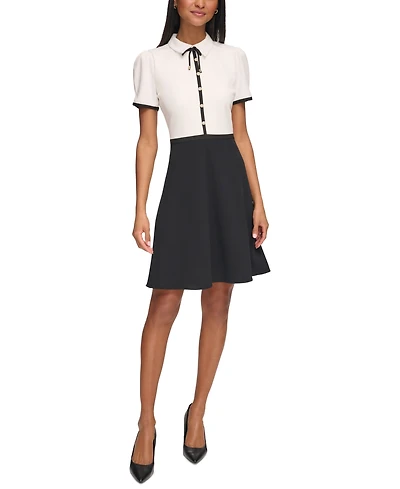 Women's Collared Contrast Trim Knee-length Dress