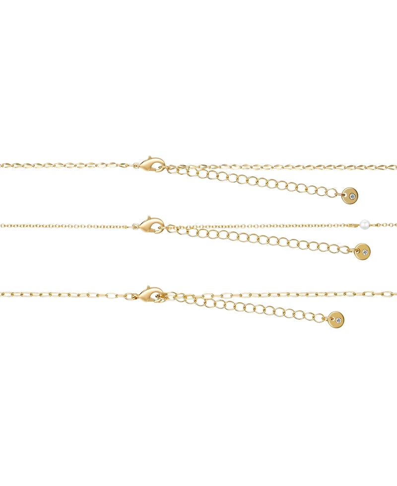 Unwritten Natural Pearl Cubic Zirconia Heart Layered Necklace Set