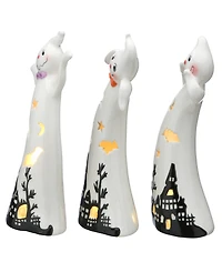 National Tree Company 7" Three Dancing Ghosts Ceramic Decoration, Led Lights, Pack of 3, Halloween Collection