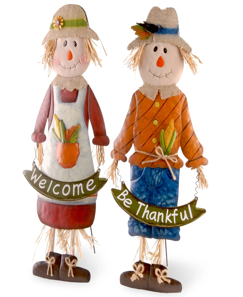 National Tree Company 27" Metal Scarecrow Standing Fall Decoration, Pack of 2, Autumn Collection