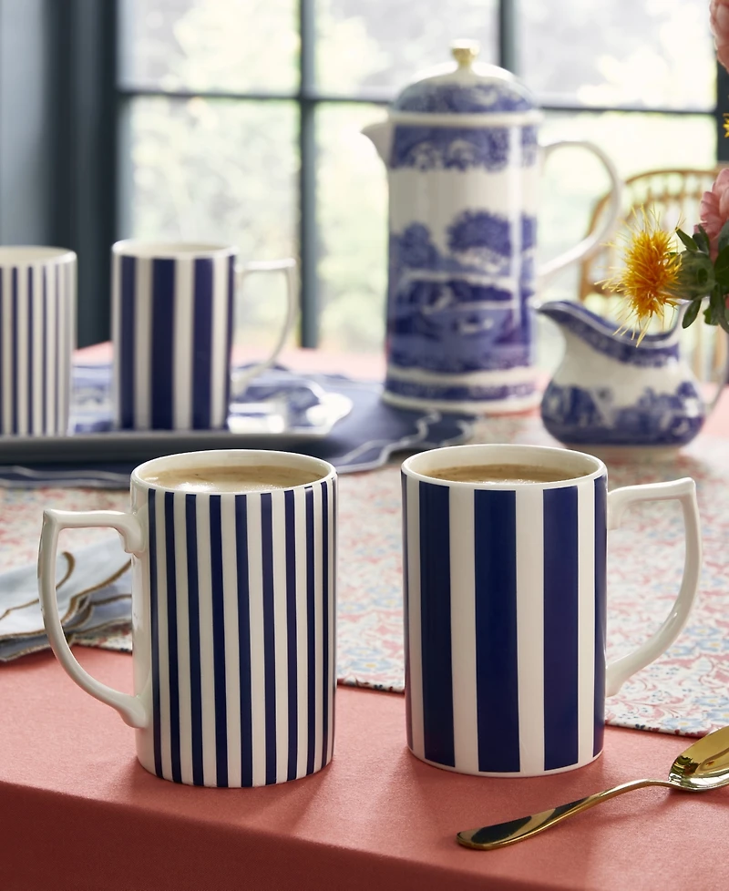 Spode Blue Italian Steccato Striped Mugs, Set of 4