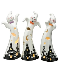 National Tree Company 7" Three Dancing Ghosts Ceramic Decoration, Led Lights, Pack of 3, Halloween Collection