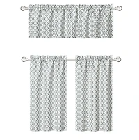 Kate Aurora White & Gray Complete 3 Piece Moroccan Geometric Kitchen Curtain Tier & Valance Set