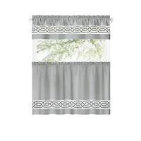 Kate Aurora Pacifico Complete 3 Piece Rod Pocket Embroidered Tier & Valance Kitchen Curtain Set
