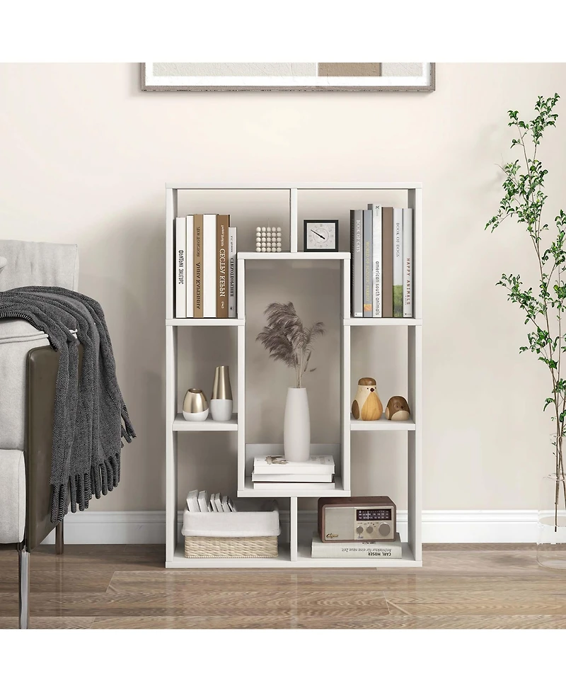 7-Cube Geometric Bookshelf with Anti-Toppling Device Modern Open Bookcase