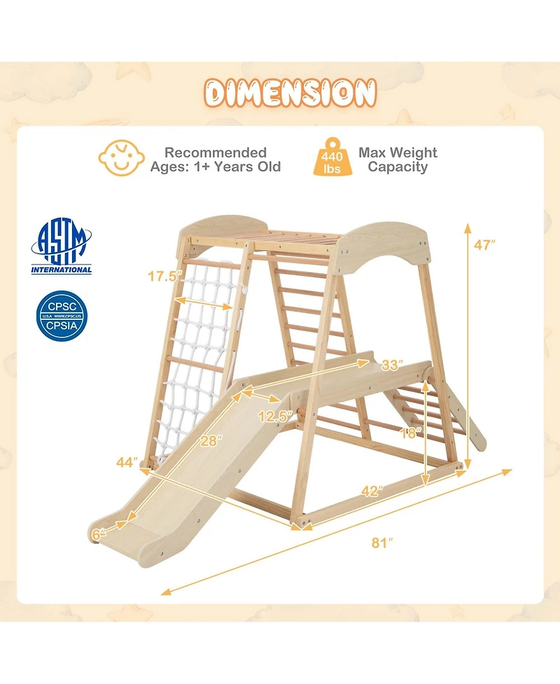 Costway 6-in-1 Indoor Jungle Gym Wooden Playground Climber Playset for Kids 1+ Years