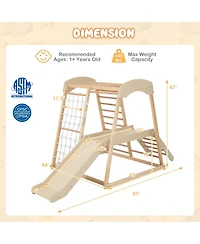 Costway 6-in-1 Indoor Jungle Gym Wooden Playground Climber Playset for Kids 1+ Years