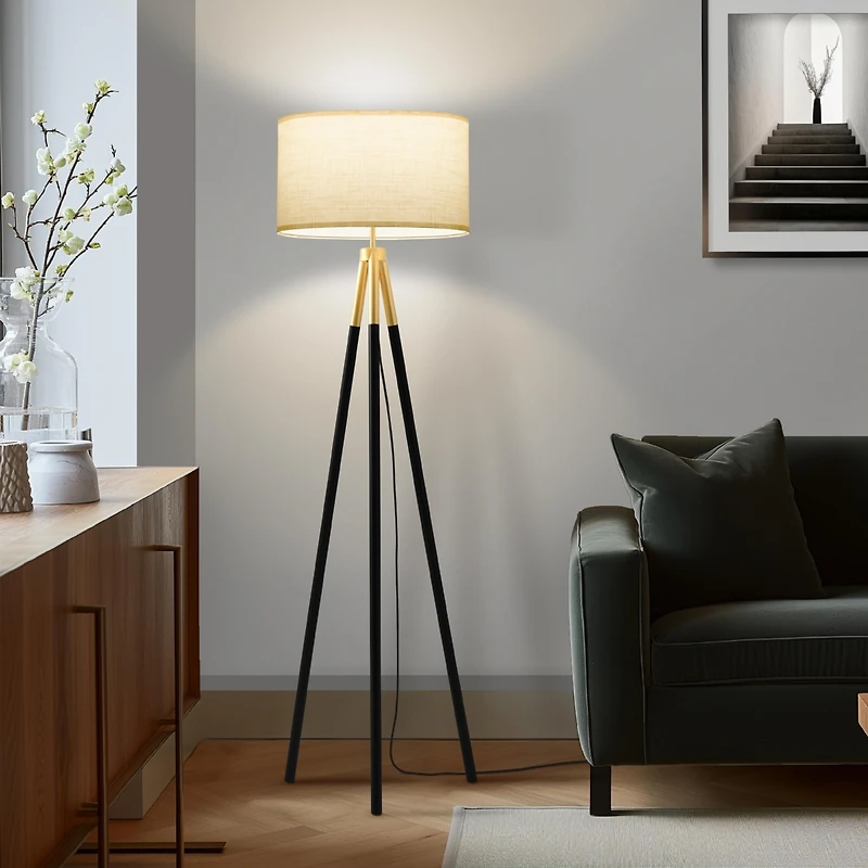 Levi Modern Led Tripod Gold Floor Lamp with Drum Shade (61"), Bulb Included